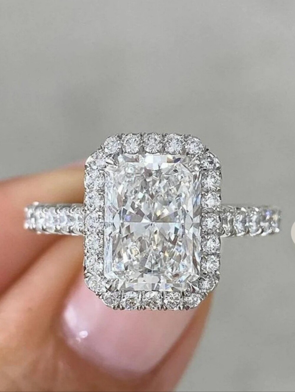 Halo Radiant Cut Diamond Engagement Ring in White